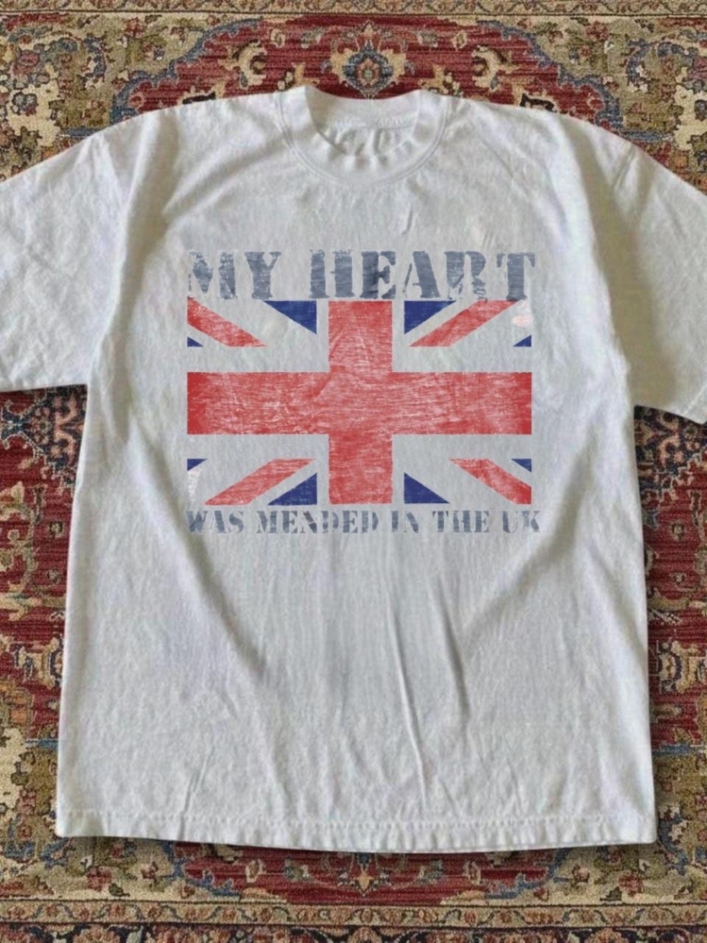 Gildan White Short-Sleeve Tee with Distressed Union Jack Graphic